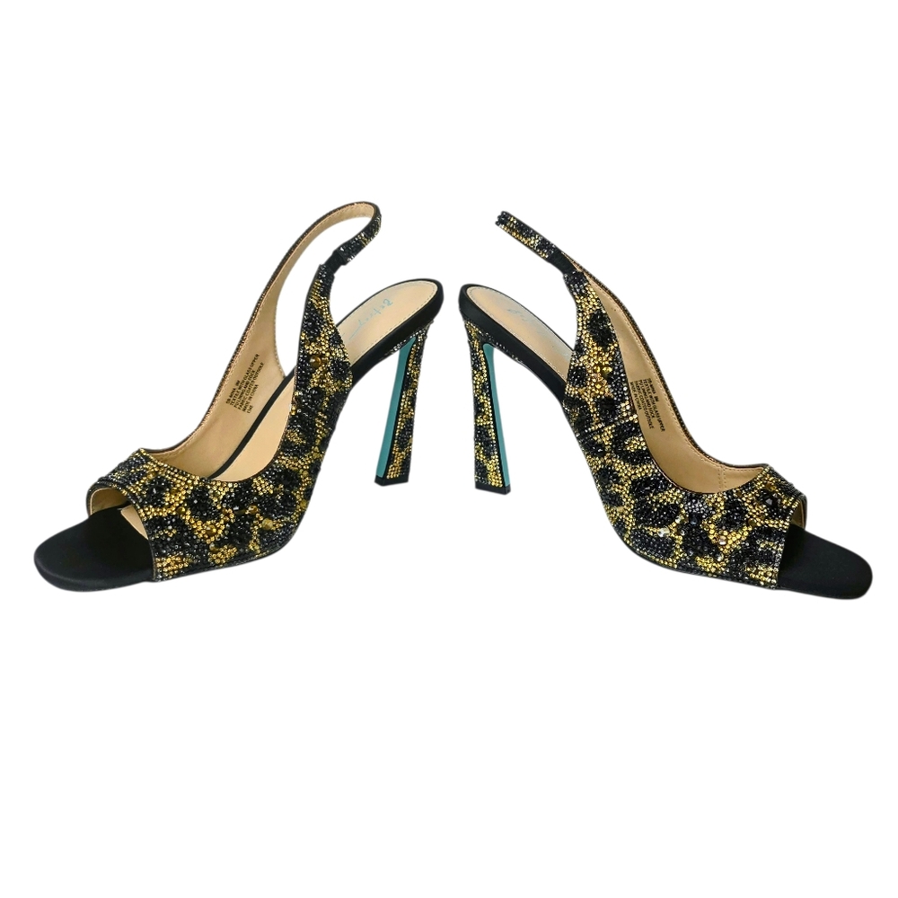 NEW Betsey Johnson Jovi Leopard Rhinestone Design Slingback Heels size - Picture 5 of 13